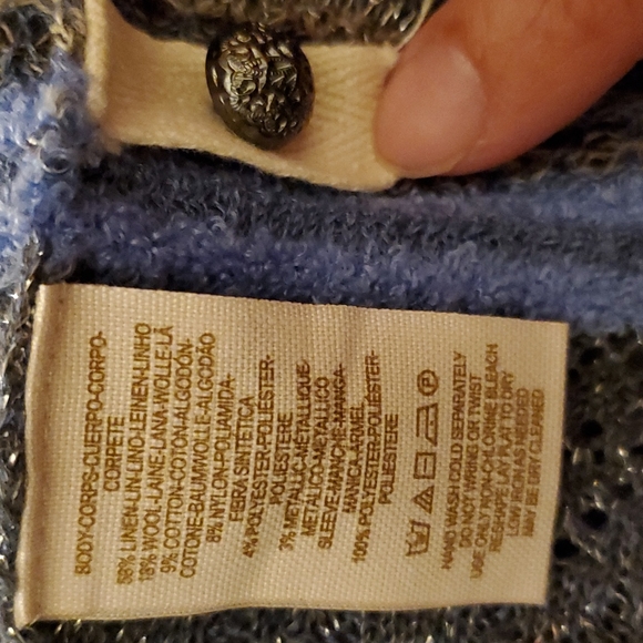 Free People Knitted Women's Linen Blue/Gray Long Sleeve Top - Size Medium - Picture 9 of 9